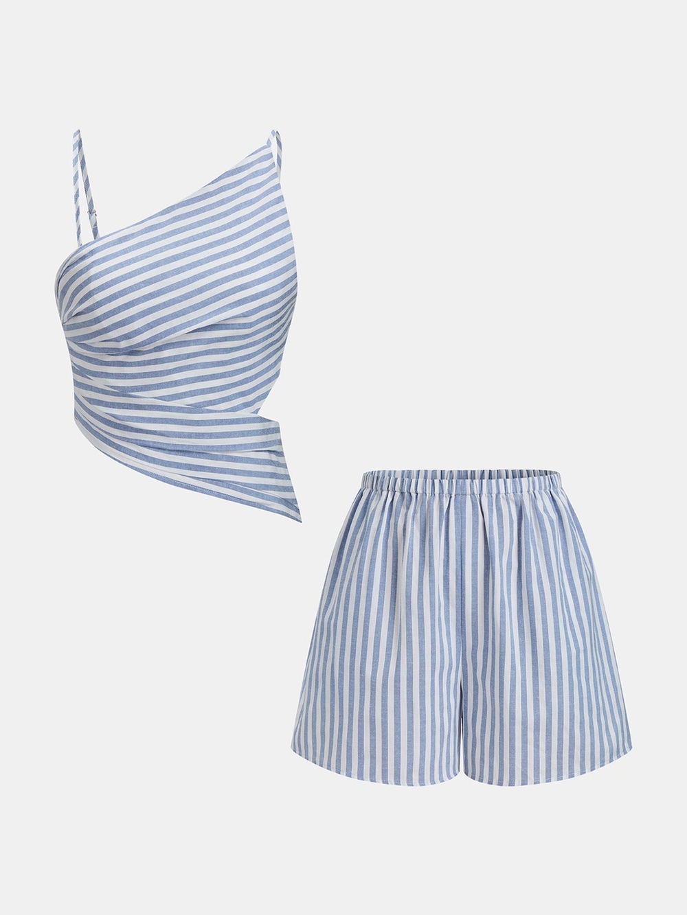 Commense Striped Blue & White Two-Piece Crop Top + Shorts Set